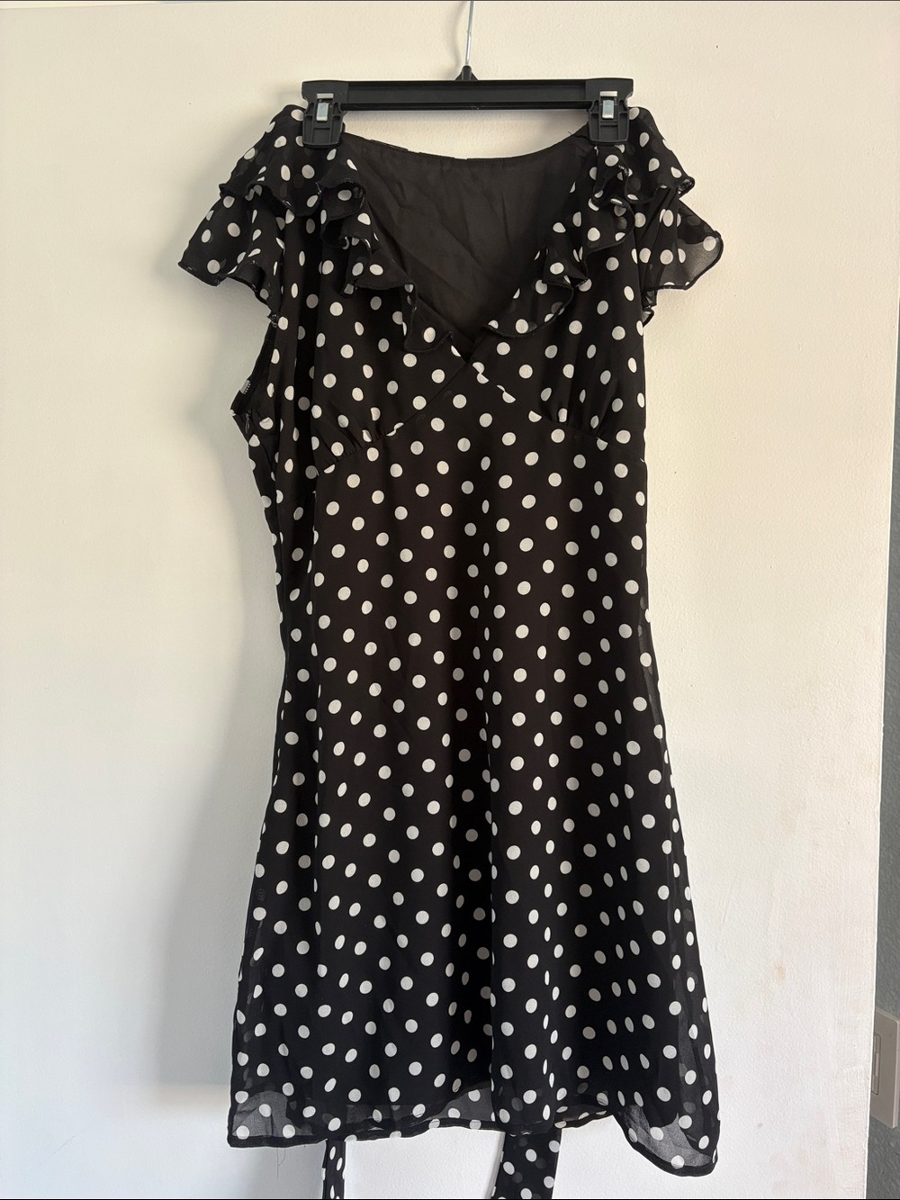 Black Polka Dot Ruffle V-Neck Dress - Women